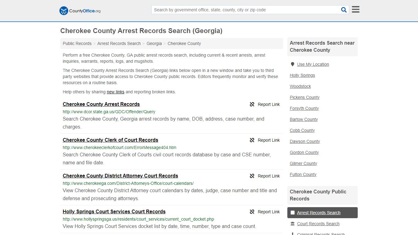 Cherokee County Arrest Records Search (Georgia) - County Office